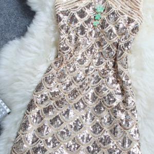Stylish Atmosphere Beaded Sequined Dress Ayd