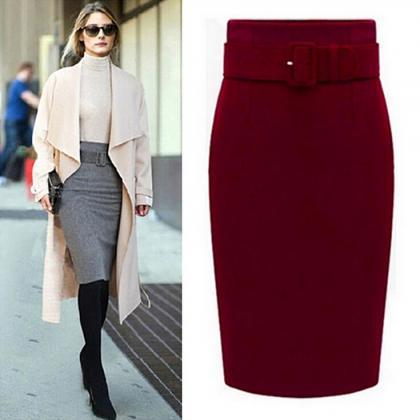 Fashion Solid Color High Waist Skirts 7241569