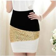 Black And White Mosaic Gold Sequined Skirt A 082602 z