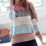 Striped pullover knitted sweater tops A080520