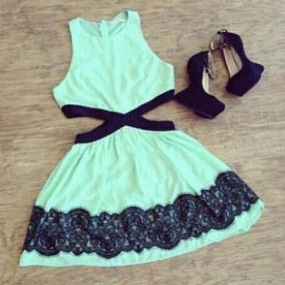 Fashion green lace sleeveless dress KNM93SG