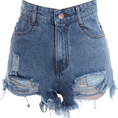 Blue High Rise Denim Shorts Featuring Distressed Detailing