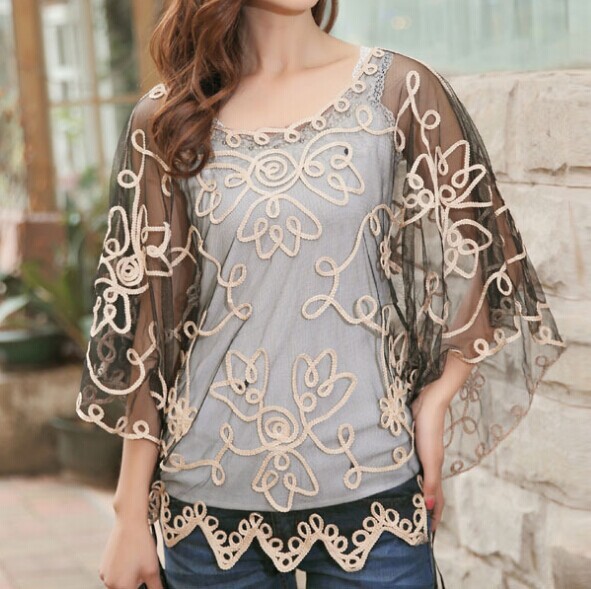 Perspective Lace Flowers Blouse on Luulla