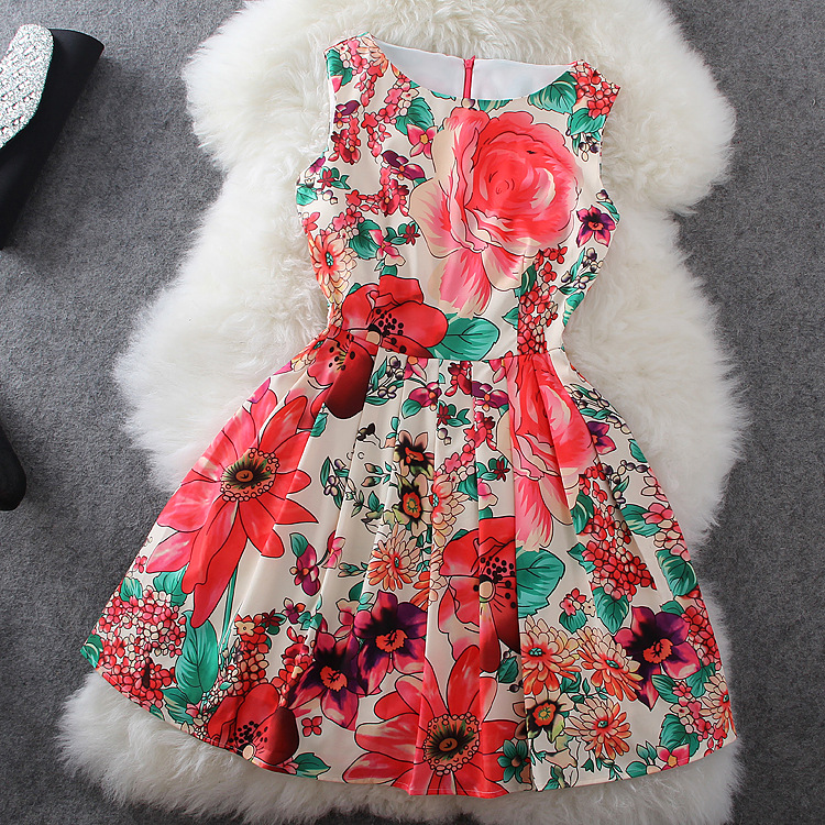 Flower Print Sleeveless Dress Ht625j on Luulla