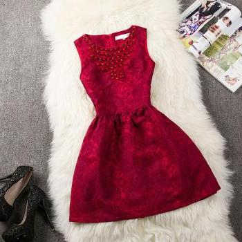 Jacquard Lace Beads Slim Dress MOa