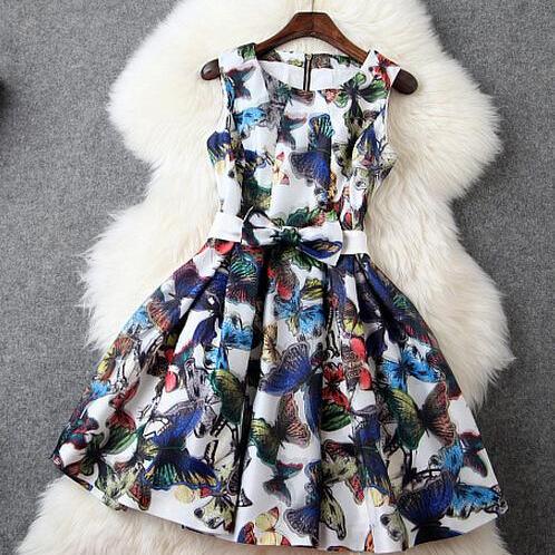 Fashion Organza Slim Butterfly Print Dress PL0119CE on Luulla