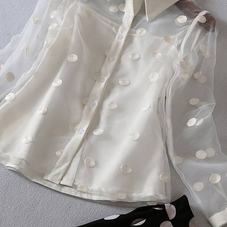 white polka dot suit