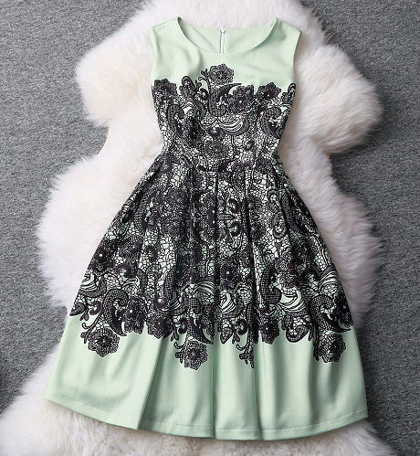 Printed Slim Lace Sleeveless Dress MVg on Luulla